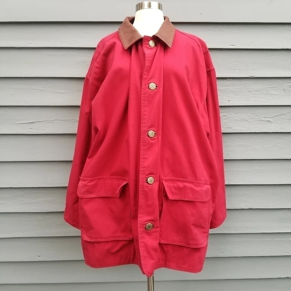 Vintage Marlboro‎ County Store Red Denim Jean Trucker Jacket Cotton Leather